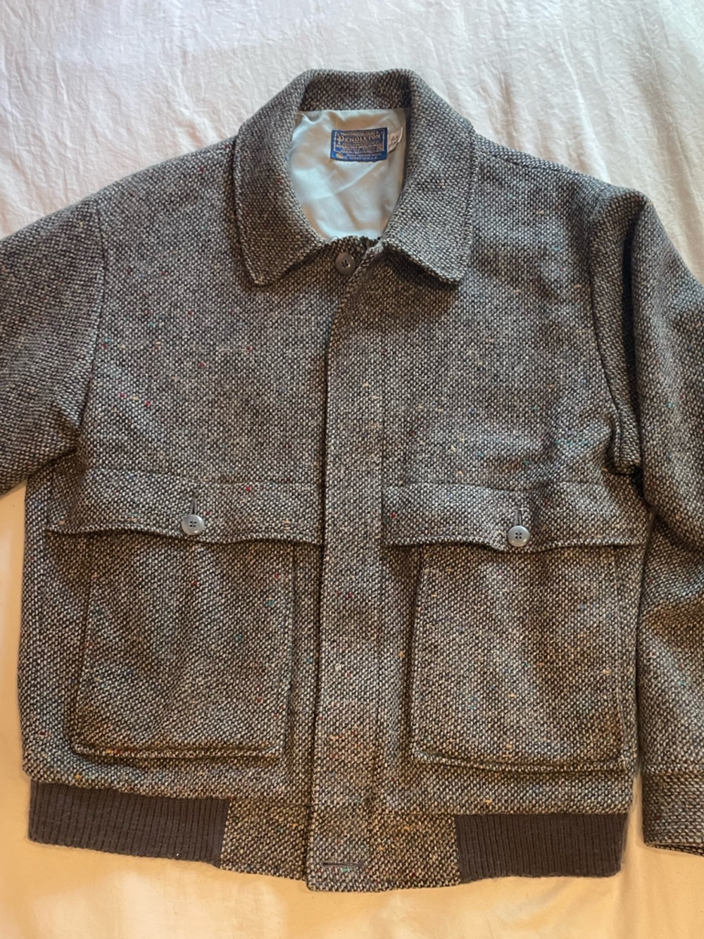 Pendleton Medium Gray Tweed Wool Jacket with Subtle Blue, Red & Yellow Flecks